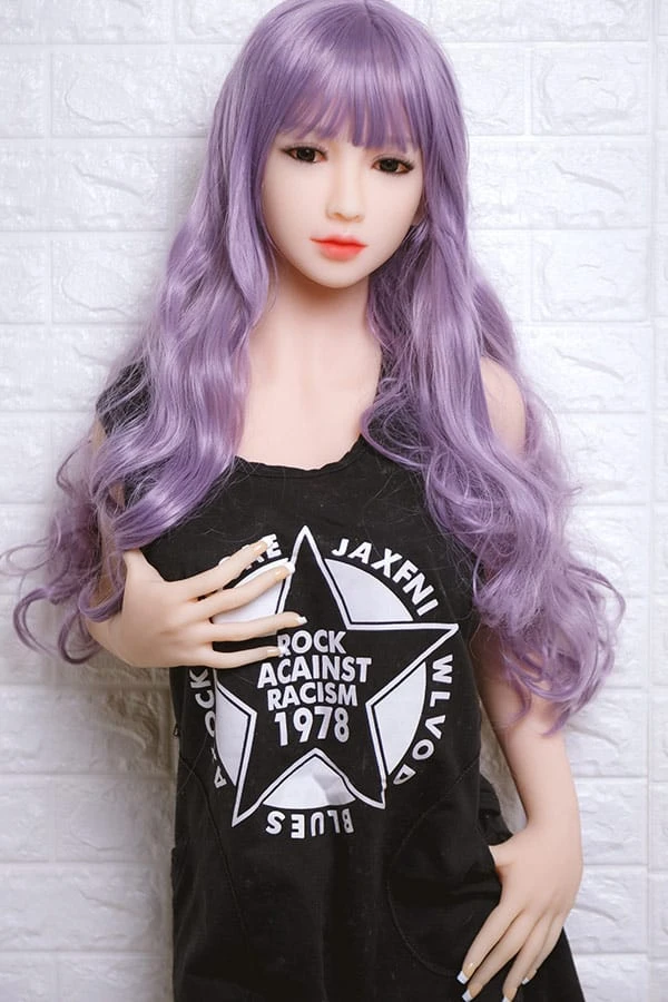 Aibei Doll Annalee, 158 cm, realistische Sexpuppe mit asiatischem lila Haar und großzügigen Kurven, inklusive kostenlosem zweiten Kopf